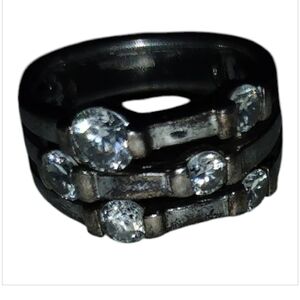 Womens Silver Y2k Vintage 925 Ring with Rhinestones Size 8